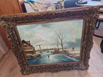 Olieverfschilderij Winterlandschap met Gouden Lijst, Ophalen