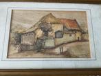 Aquarel Boerderij met Lijst 30x20cm Gesigneerd Kunstwerkje, Ophalen of Verzenden