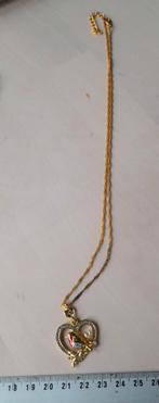 Goudkleurige ketting met hanger roodborstje hart vogel, Overige materialen, Ophalen of Verzenden, Zo goed als nieuw, Verstelbaar