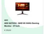 AOC Q27G2U - QHD Gaming Monitor - 144hz - 27 Inch, 101 t/m 150 Hz, VA, Zo goed als nieuw, Quad HD (2K)