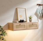 NIEUW 2 Houten Zwevende Nachtkastjes Rotan, Huis en Inrichting, Slaapkamer | Nachtkastjes, Minder dan 45 cm, Nieuw, Unknown@unknown.com