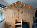 Steigerhouten Bed met Bedstede & Matrassen, Ophalen, 85 tot 100 cm, Zo goed als nieuw, Hoogslaper of Stapelbed
