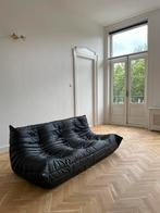 Original 1973 Ligne Roset Black Leather Togo Sofa, 100 tot 125 cm, 150 tot 200 cm, Leer, Ophalen of Verzenden