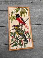 Vintage borduurwerk vogels, Ophalen of Verzenden, Minder dan 50 cm, Schilderij