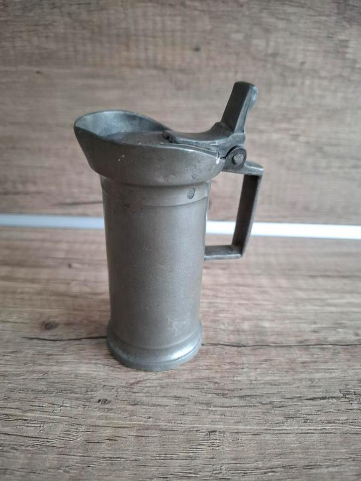 Antieke Franse tinnen maatbeker met deksel en handvat, Antiek en Kunst, Antiek | Tin, Ophalen of Verzenden