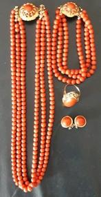 Bloedkoraal: Halsketting, Armband, Ring, Oorbellen, Ophalen of Verzenden, Zo goed als nieuw, Rood, Goud