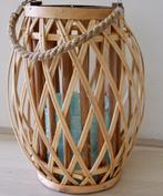 Nieuwe LANTAARN van bamboe met glazen houder 30 x 25 cm, Overige kleuren, 25 tot 50 cm, Nieuw, Ophalen of Verzenden