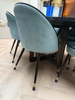 6 Eichholtz Cooper Blauw Velvet Eetkamerstoelen, Ophalen, Gebruikt, Blauw, Stof