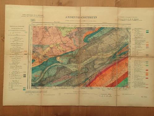 Geologische kaart België: Andenne - Couthuin; 1901, Antiek en Kunst, Kunst | Etsen en Gravures, Ophalen of Verzenden