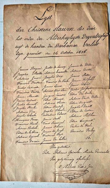Manuscript 1838 Christenen bevrijd van Barbarijse zeerovers beschikbaar voor biedingen