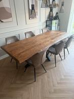 Eiken houten eettafel met 8 eetstoelen!, 100 tot 150 cm, 200 cm of meer, Ophalen of Verzenden, Zo goed als nieuw