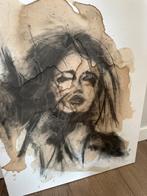 Nieuw canvas portret met houtskool en koffie., Antiek en Kunst, Kunst | Schilderijen | Modern, Ophalen