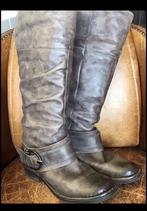 Platte lange leren laarzen grijs 39 spekzool gesp leer laars, Ophalen of Verzenden, Zo goed als nieuw, Grijs