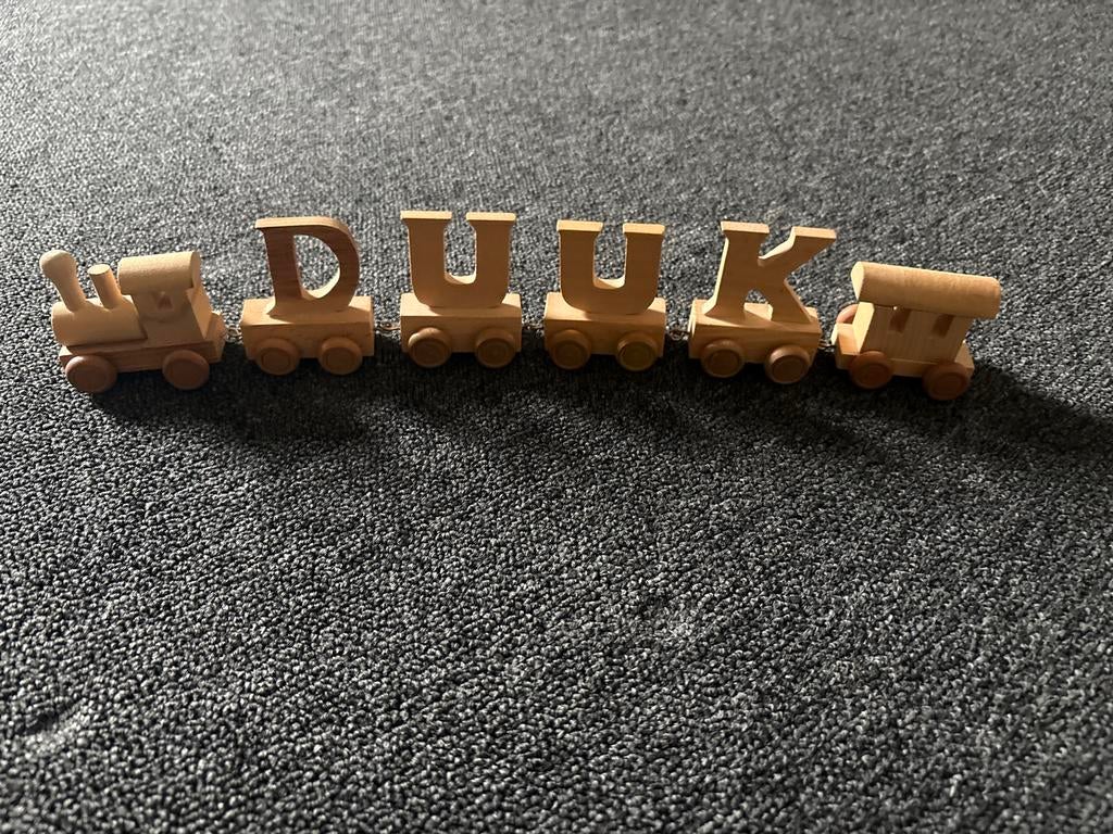 Houten Trein met Naam Duuk, Ophalen of Verzenden, Zo goed als nieuw, Duw- of Trekspeelgoed