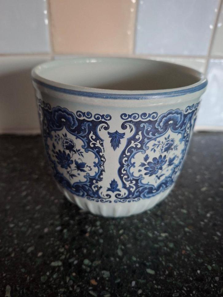 Frankton Tegelen Delftsblauwe bloempot, Tuin en Terras, Bloempotten, Aardewerk, Tuin, Minder dan 40 cm, Minder dan 25 cm, Rond