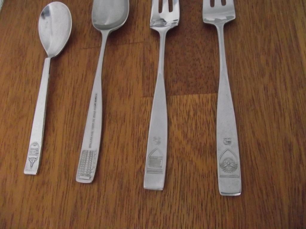 4 Spaarbank geboorte vork lepel Amsterdam Zaanstreek Sola ps, Antiek en Kunst, Antiek | Bestek, Ophalen of Verzenden