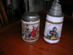 2 Duitse bierpullen met tinnen deksel., Verzamelen, Ophalen of Verzenden, Gebruikt, Pul(len), Overige merken