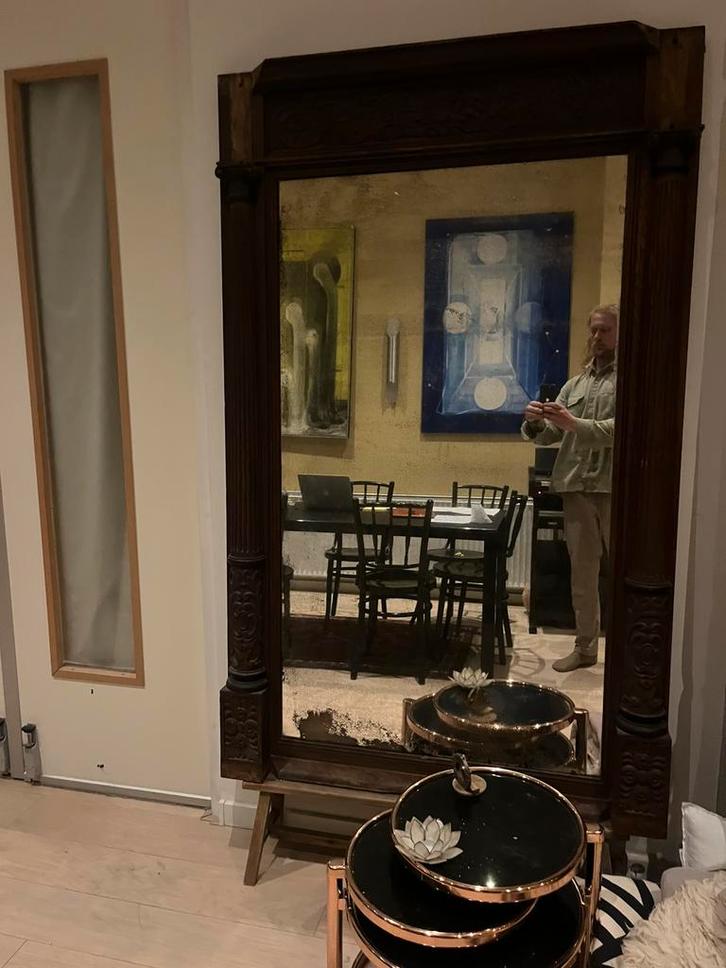 Antieke Spiegel groot, Antiek en Kunst, Antiek | Spiegels, 50 tot 100 cm, 150 tot 200 cm, Rechthoekig, Ophalen