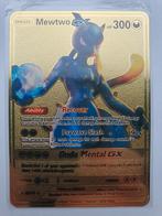 Mewtwo GX Metalen Pokemon kaart goudkleurig metal Pokémon, Ophalen of Verzenden, Zo goed als nieuw, Losse kaart