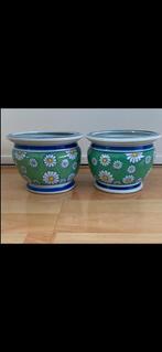 2 mooie bloempotten groen/blauw: Nieuw, Rond, Nieuw, Ophalen of Verzenden, Aardewerk