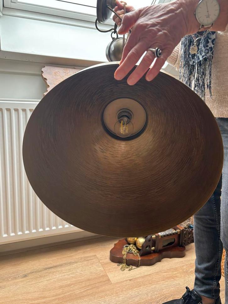 Brons kleurige Vintage Hanglamp - Metaal, Huis en Inrichting, Lampen | Hanglampen, Gebruikt, 50 tot 75 cm, Metaal, Ophalen