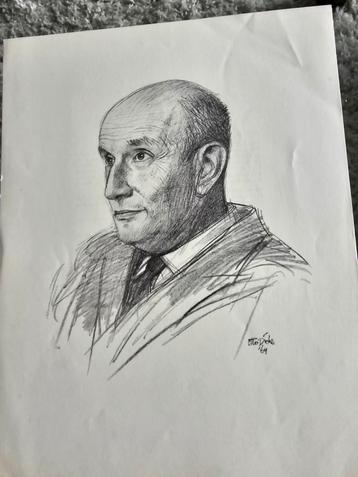 Potloodtekening Prof. Dr. L.A. Hulst - Otto Dicke '64 beschikbaar voor biedingen