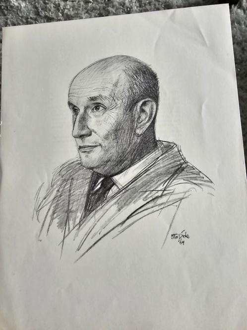 Potloodtekening Prof. Dr. L.A. Hulst - Otto Dicke '64, Antiek en Kunst, Kunst | Tekeningen en Foto's, Ophalen of Verzenden