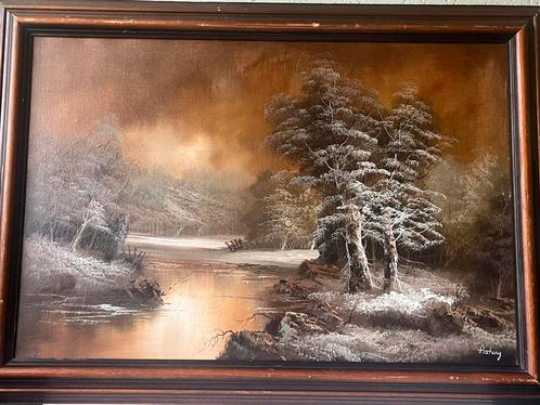 Winternacht, Antiek en Kunst, Kunst | Schilderijen | Klassiek, Ophalen of Verzenden
