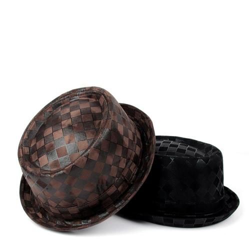 Geruite kunstleren pork pie hoed / heren dames zwarte bruine, Kleding | Heren, Hoeden en Petten, Nieuw, Hoed, Verzenden