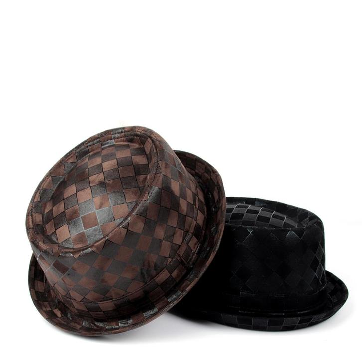 Geruite kunstleren pork pie hoed / heren dames zwarte bruine, Kleding | Heren, Hoeden en Petten, Nieuw, Hoed, Verzenden