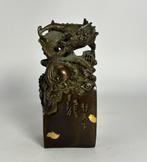 Chinese stempel draak met goudspetters brons, Ophalen of Verzenden