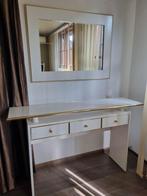 Wit met messing toilette tafel met losse spiegel, Ophalen, Overige materialen, 100 tot 150 cm, Romantisch/modern