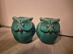 2 turquoise uilen waxinelichthouders, Huis en Inrichting, Woonaccessoires | Vazen, Ophalen of Verzenden, Blauw, Aardewerk of Porselein