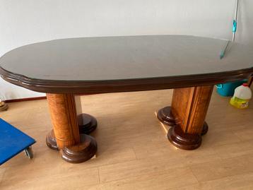 Antieke Art Deco stijl Eettafel met Glazen Blad - Design beschikbaar voor biedingen