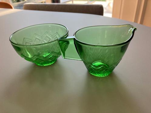 Vintage persglazen roomstel groen Copier groen porselein, Antiek en Kunst, Antiek | Glas en Kristal, Ophalen of Verzenden