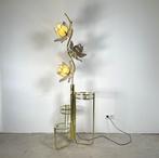 Gouden lotuslamp met 3 etages, Gebruikt, Vintage, Ophalen of Verzenden, Glas