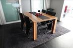 4 Lederen eetkamerstoelen met Massieve europees noten tafel, Huis en Inrichting, Tafels | Eettafels, Gebruikt, 100 tot 150 cm