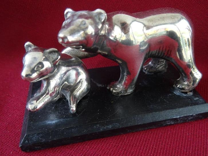 WNF verzilverde dieren met jong Neushoorn Aap ijsbeer, Verzamelen, Dierenverzamelingen, Zo goed als nieuw, Beeldje of Figuurtje