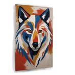 Kleurrijke wolf canvas 60x90cm - 18mm., Huis en Inrichting, Woonaccessoires | Schilderijen, Tekeningen en Foto's, Nieuw, 75 tot 100 cm