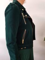 Biker model jasje groen met gouden ritsen fluwee mt 38l, Ophalen of Verzenden, Zo goed als nieuw, Groen