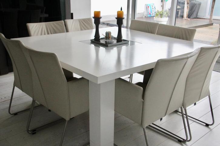 8 stuks VHS echt leren beige eetstoelen, Huis en Inrichting, Stoelen, Gebruikt, Vijf, Zes of meer stoelen, Leer, Overige kleuren