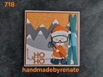 Nr. 718 Handgemaakte kerstkaart kerstvrouw met ski's, Ophalen of Verzenden, Nieuw, Overige thema's