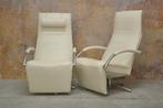 ZGAN! 2 gebr witte leren Jori Mensana design relaxfauteuils, 100 tot 125 cm, 75 tot 100 cm, Design, Metaal