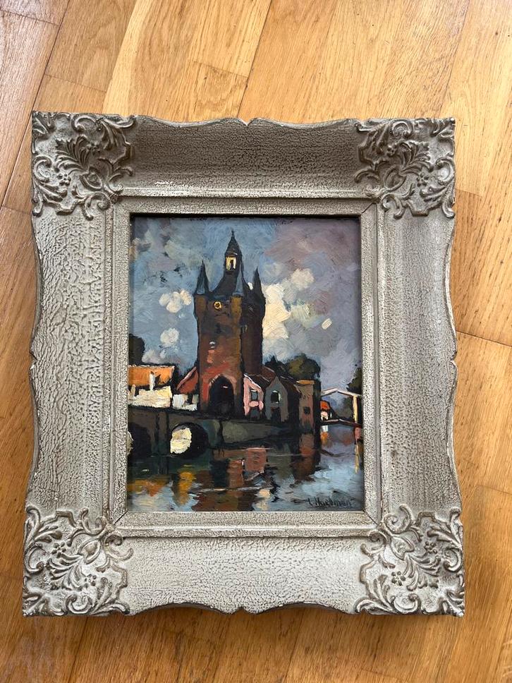 Klassiek Schilderij Stadsgezicht met Toren en Brug, Gesignee, Antiek en Kunst, Kunst | Schilderijen | Klassiek, Ophalen