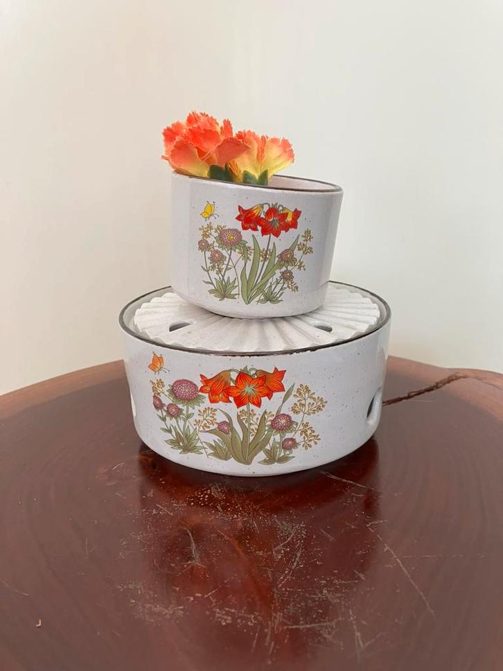 Wild Flower jaren '70 Theelicht houder + los kommetje, Huis en Inrichting, Keuken | Servies, Zo goed als nieuw, Overige typen