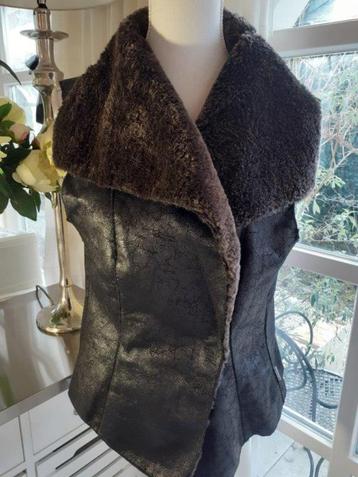 Zwart-bruin bodywarmer marc cain, teddy nepbont, 36-38/nr.3. beschikbaar voor biedingen