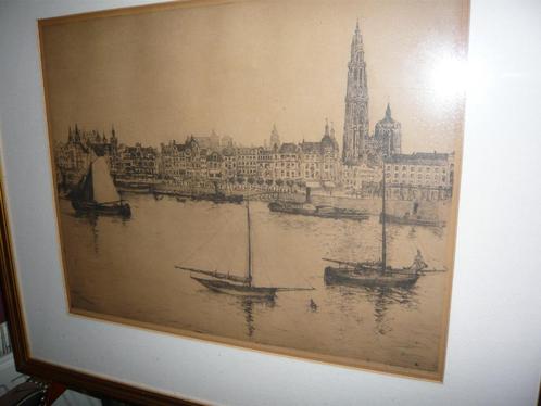 Emile Blieck Antwerpen OLV Kathedraal 35-350 65x55, Antiek en Kunst, Kunst | Etsen en Gravures, Ophalen