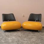 2x Leolux Pallone fauteuil kleurstelling geel/zwart, Huis en Inrichting, Fauteuils, Leer, Ophalen of Verzenden, Zo goed als nieuw