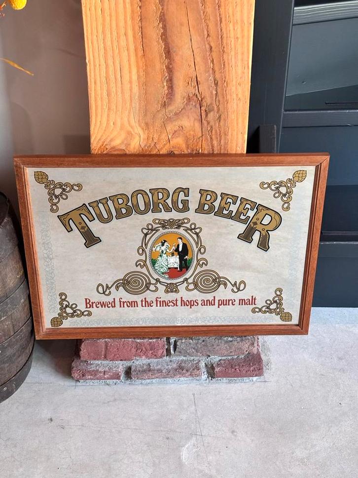 Tuborg Bier Reclamespiegel, Antiek en Kunst, Antiek | Spiegels, Minder dan 50 cm, Minder dan 100 cm, Rechthoekig, Ophalen of Verzenden