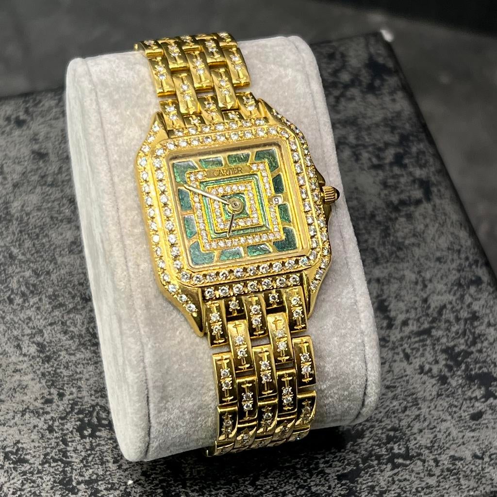 Gouden cartier horloge 18 karaat massief diamant bezet, Ophalen of Verzenden, Zo goed als nieuw, Goud